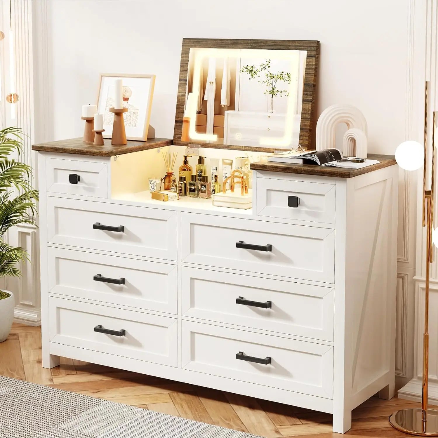 Dresser with Mirror, Chest of Drawers, 8 Drawer Dresser, Wood, Customized