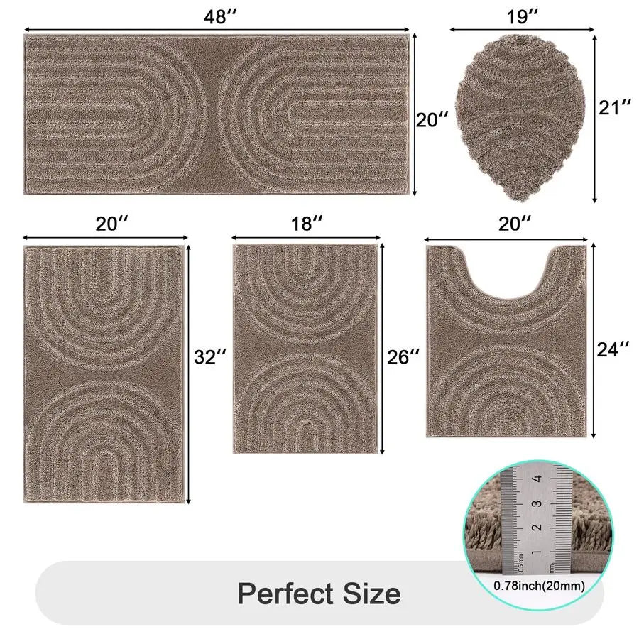 Bathroom Rugs Set 5 Piece, Plush Absorbent
