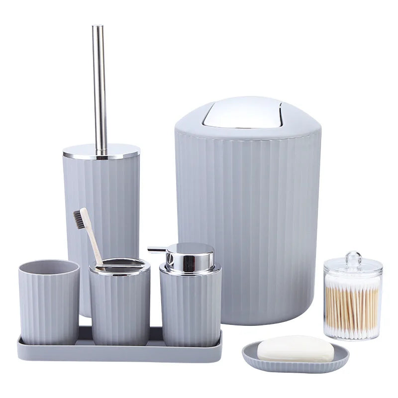 Black Plastic Bathroom Storage And Toiletry Set