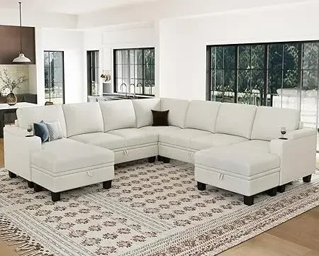 Modular Sectional Sofa Couch with Storage U Shape Convertible Corner Couches for Living Room White Couch