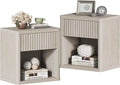 Set of 2 Nightstands with Drawer Storage Fluted Bed Side Table