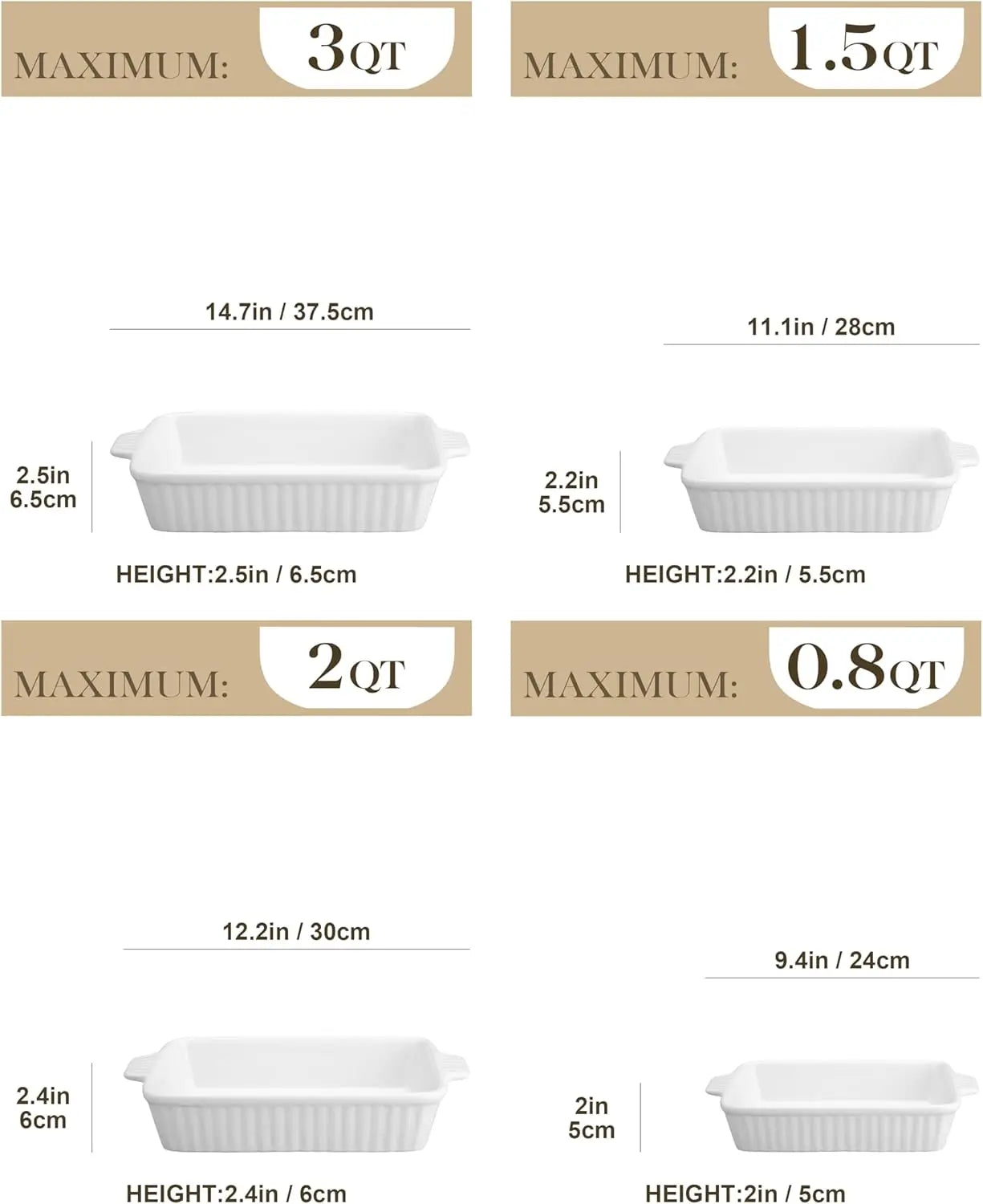 Porcelain Baking Dishes Oven-Safe Dishwasher Safe