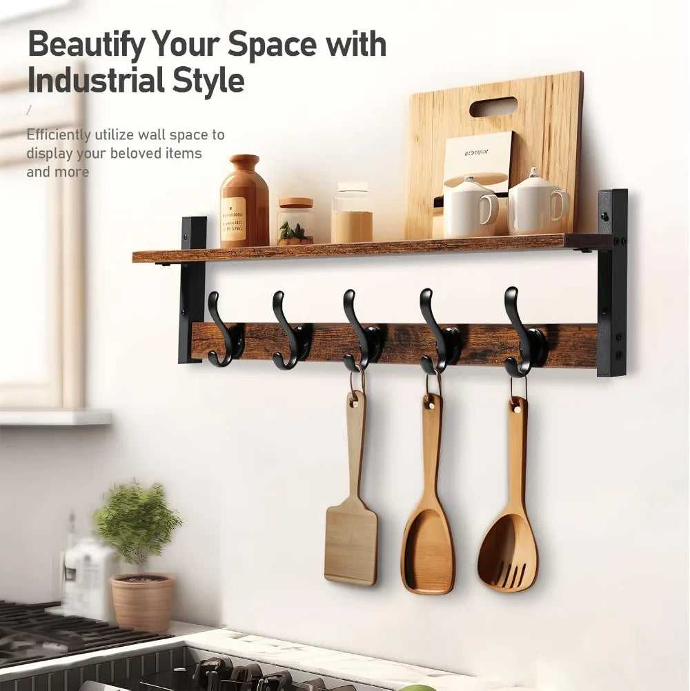 29' Rustic Coat Rack Wall Mount with Shelf, Entryway Wall Hooks with Shelf, Coat Hangers for Bathroom, Living Room, Bedroom