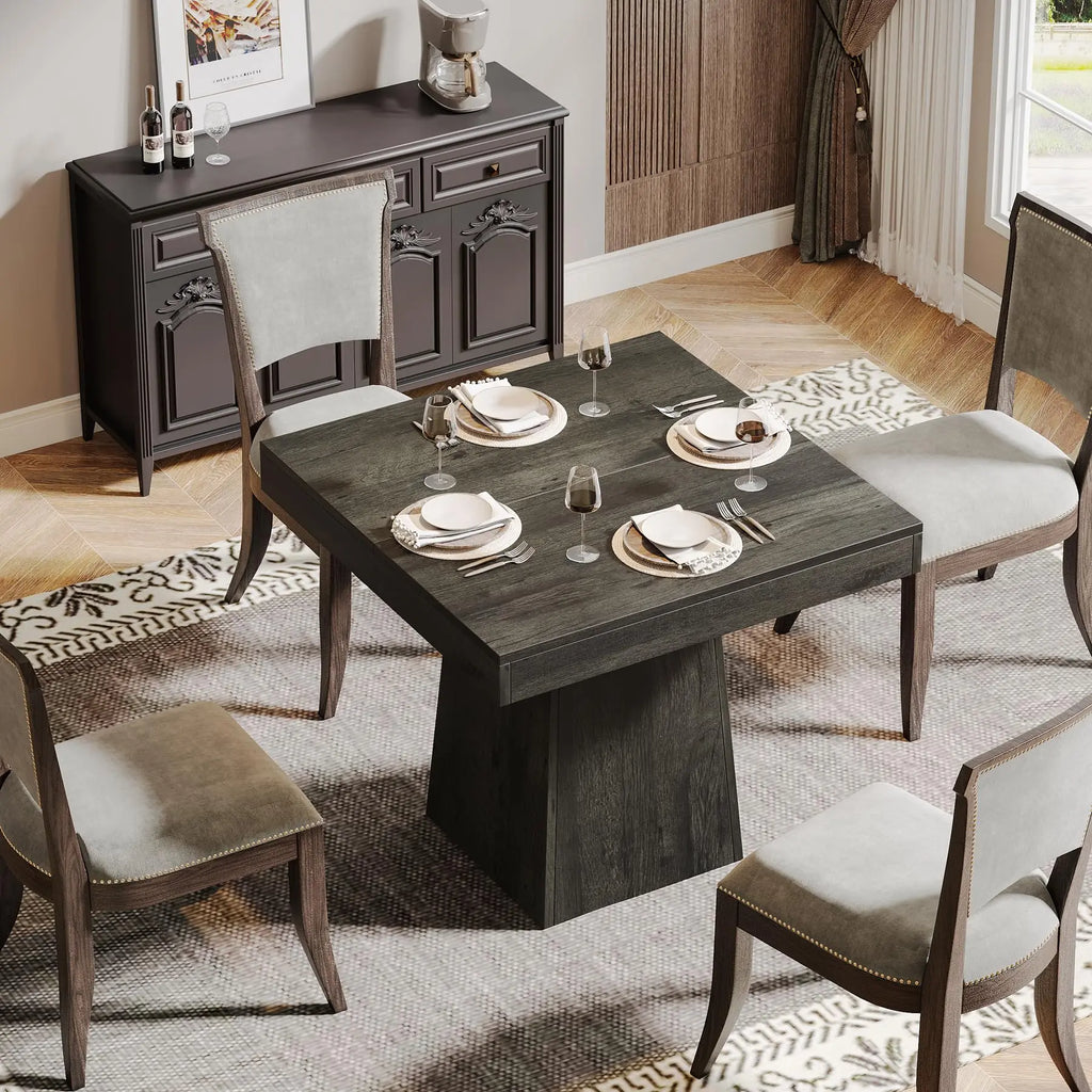 Square Dining Table with Sturdy Pedestal Base, Farmhouse Dining Room