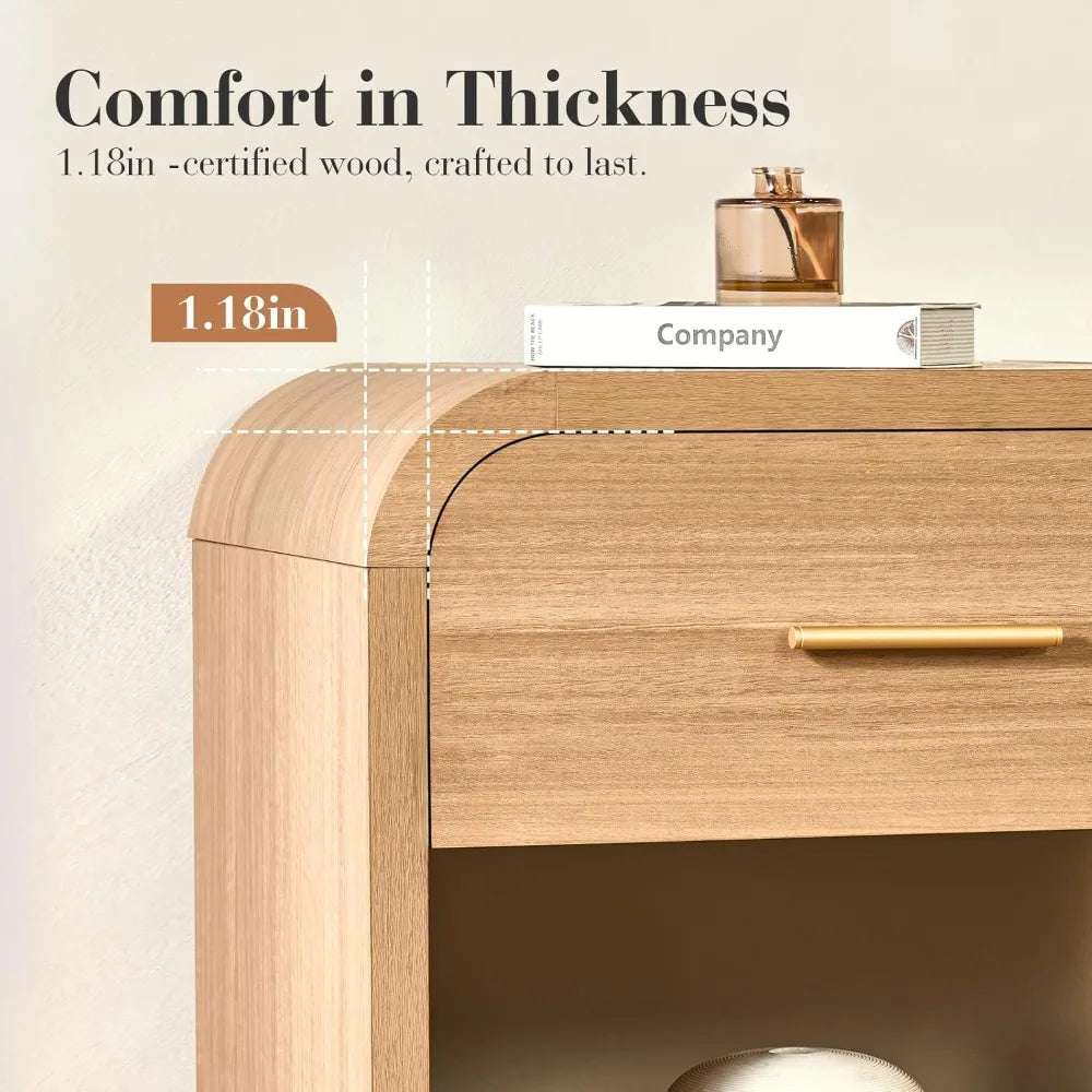 Set of 2, Curved Modern Night Stand with 3-Drawer