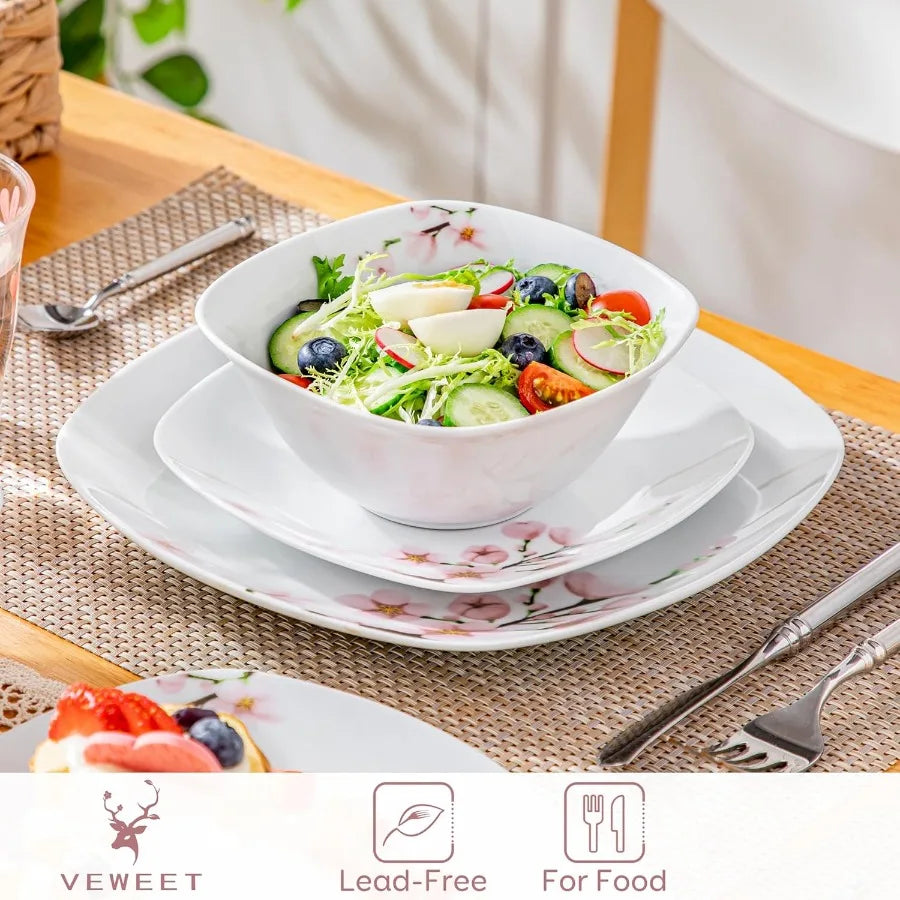 Porcelain Dinnerware Set  Pink Floral 12 PCS