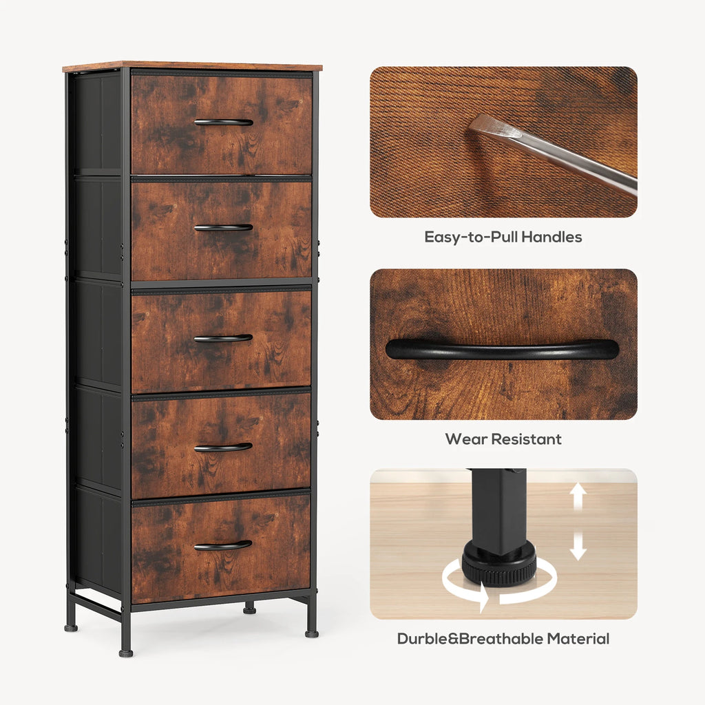 48IN Dresser For Bedroom With 5 Drawers.  Nightstand Wardrobe Steel Frame Closet For Clothes Storage