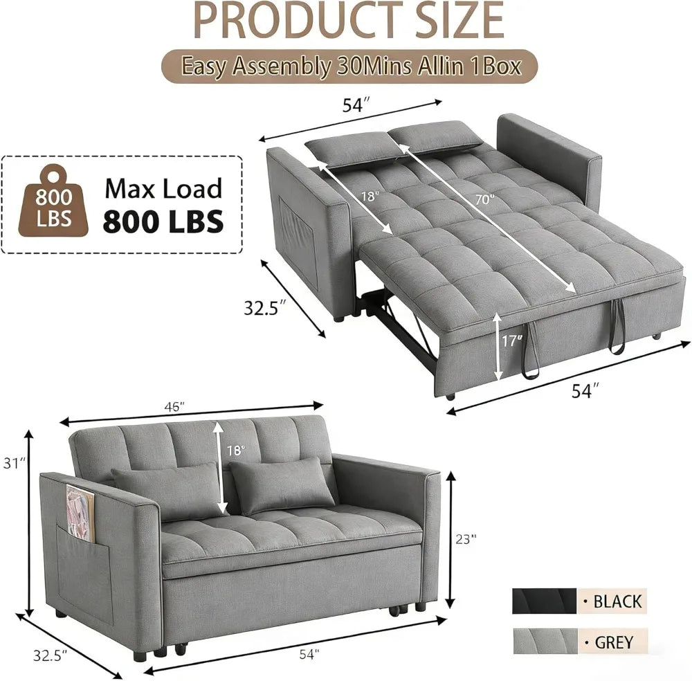 70" Velvet Sleeper Sofa Bed with Adjustable Back & Storage