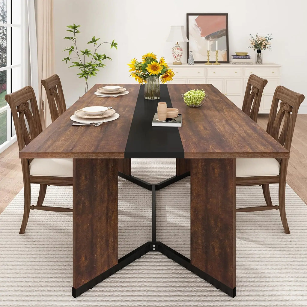 71 inch Dining Table, Modern Rectangular Kitchen Table W/Waterproof Wood Tabletop, Farmhouse