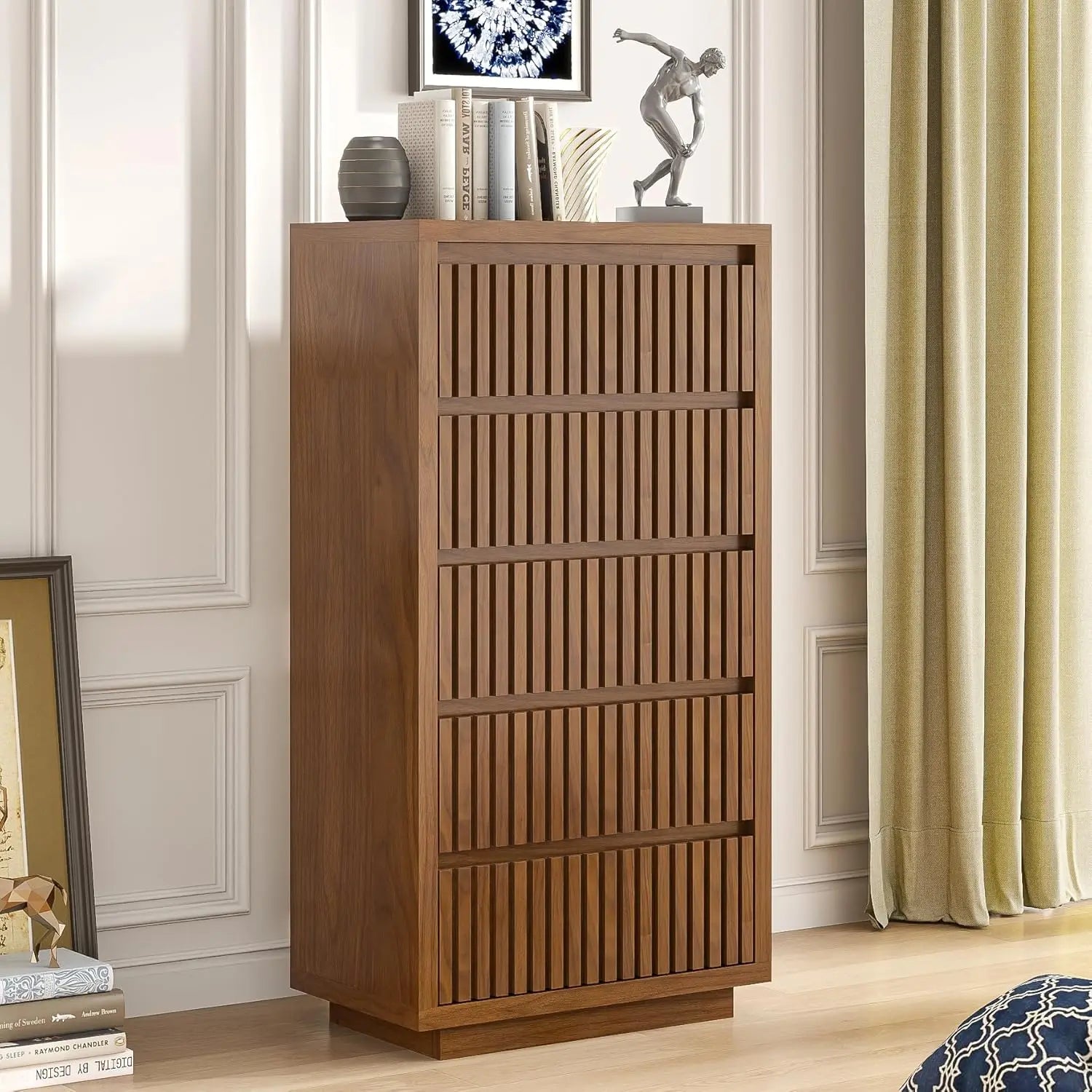 Fluted 9 Drawer Dresser for Bedroom, 58" Wide Vintage Chest of Drawers