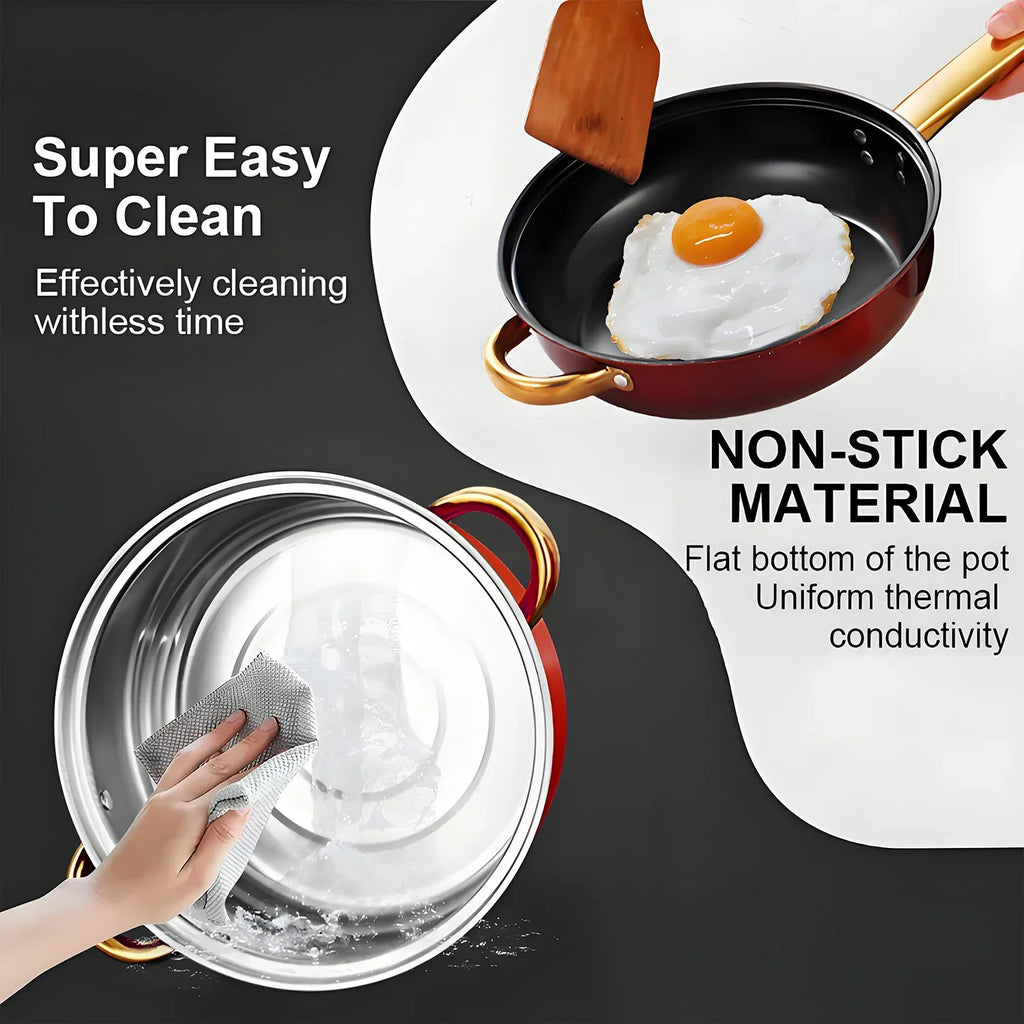 Red Stainless Steel, Non-Stick Kitchen Cookware