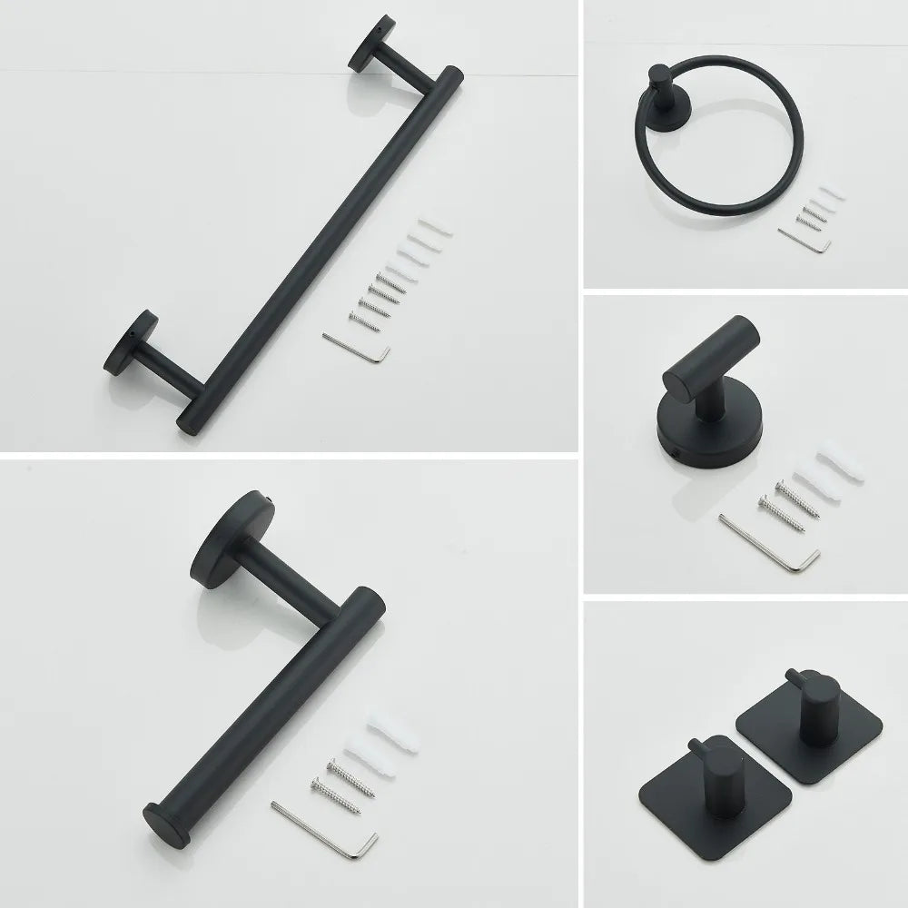 14 PCS Black Bathroom Accessories Set Bath Towel Bar Set Towel Rack Wall Mounted