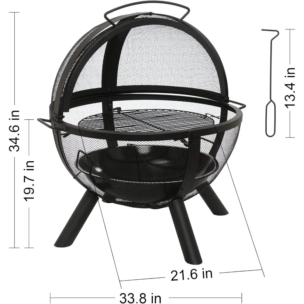 Large Round Fire Pit With BBQ Grill