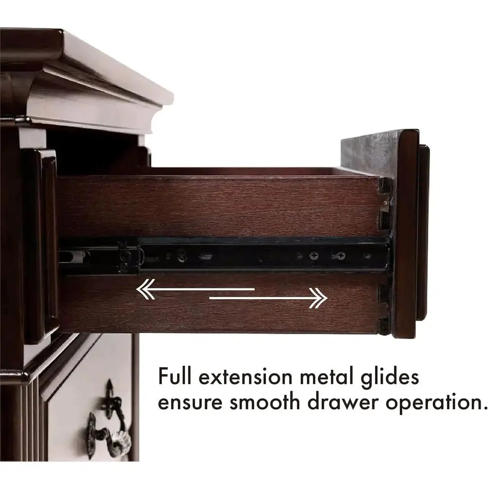 6-Piece Solid Wood Traditional Bedroom Set with Chest, Mirrored Dresser, 2 Nightstands, Requires Box Spring, Queen Size