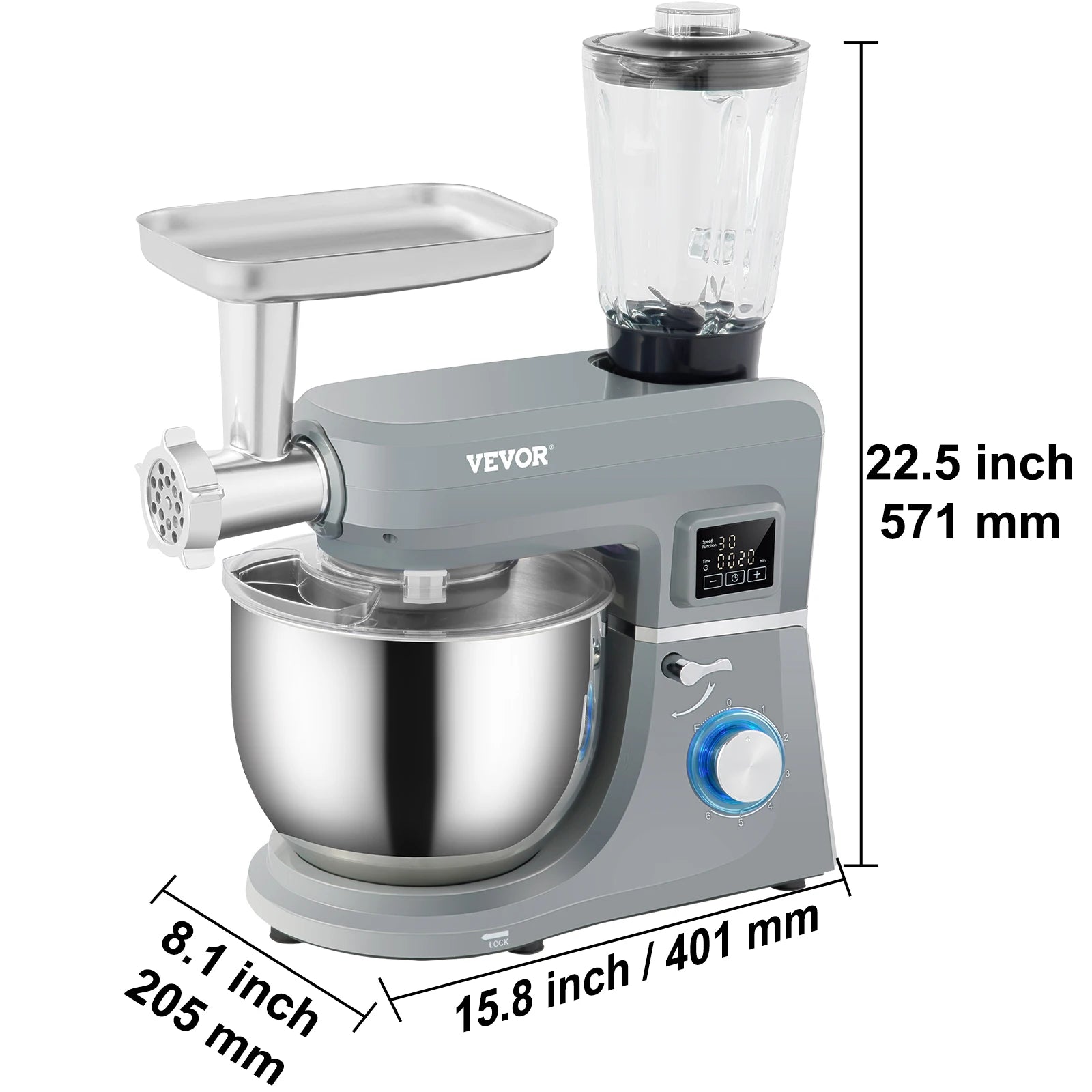 5 IN 1 Multifunctional Electric Stand Mixer with 6 Speeds 7.4 Qt Stainless Bowl