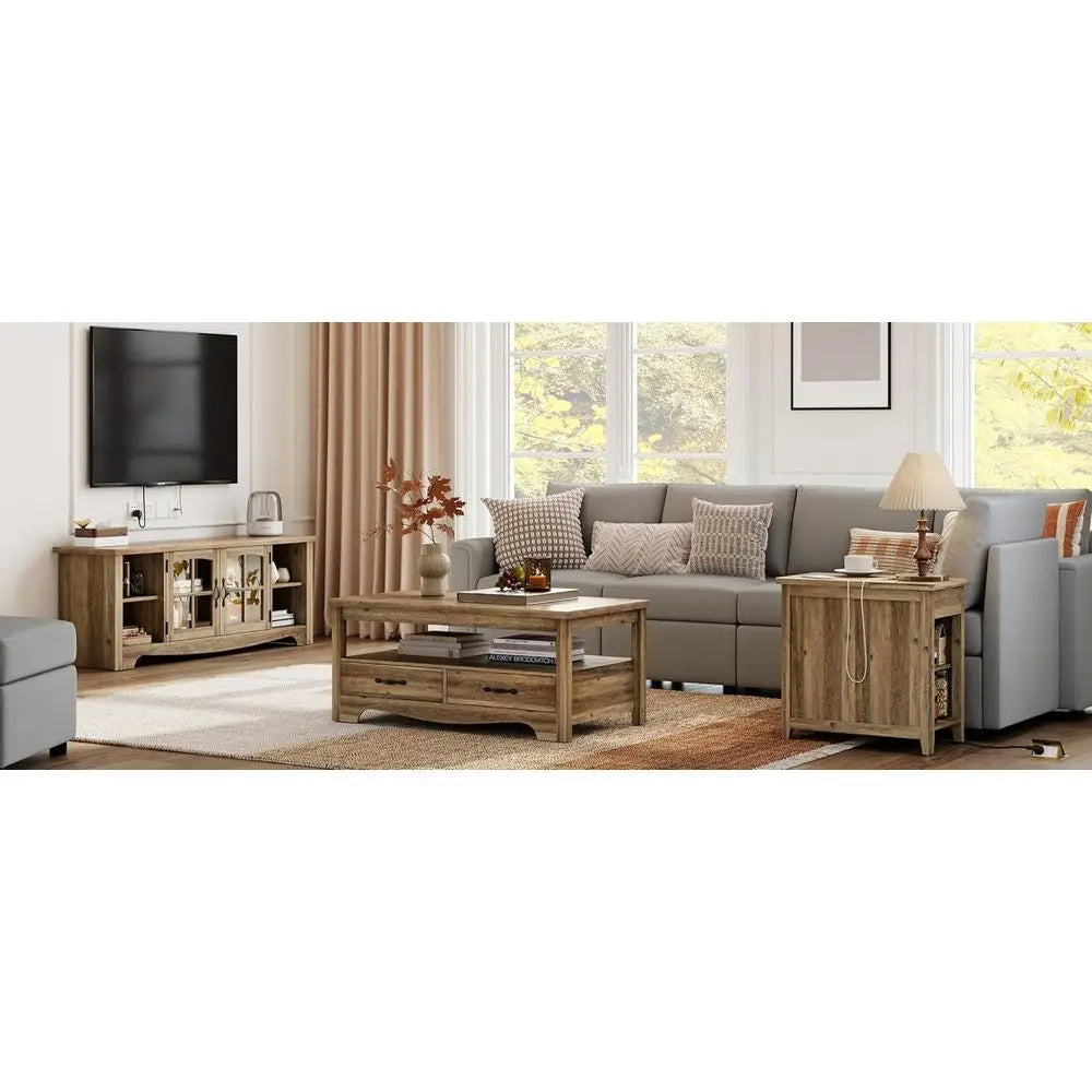 4-Piece Living Room Set with TV Stand, Coffee Table, and 2 End Tables for 65 TVs, Brown
