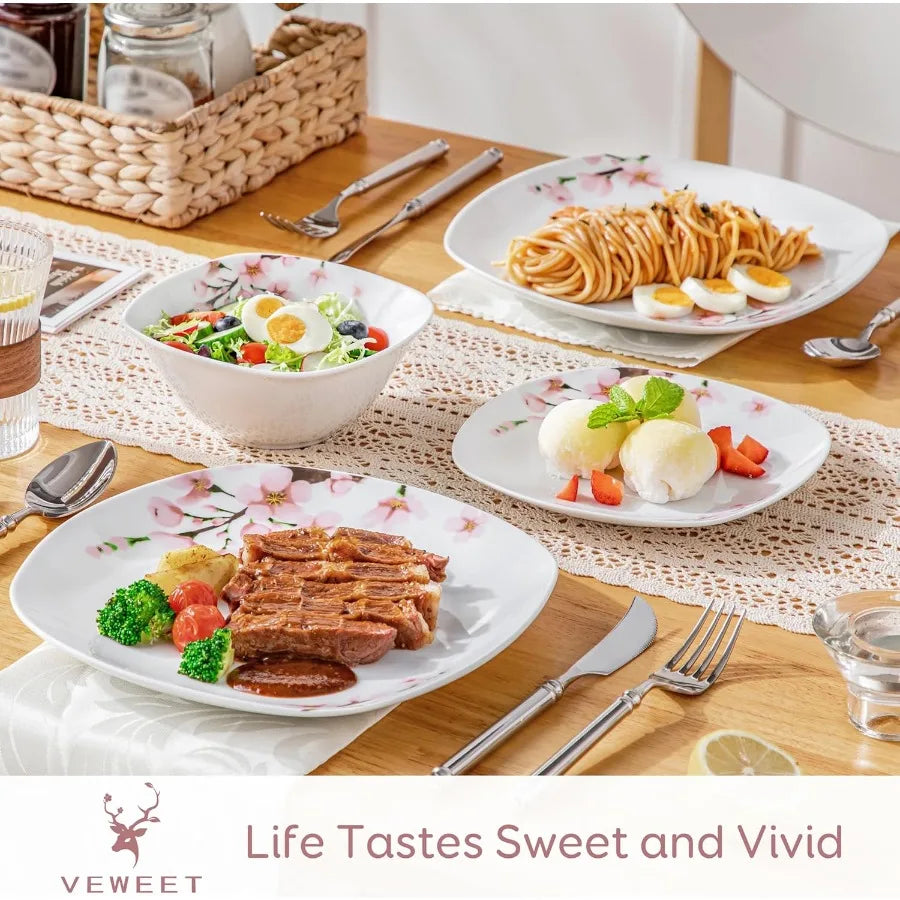 Porcelain Dinnerware Set  Pink Floral 12 PCS