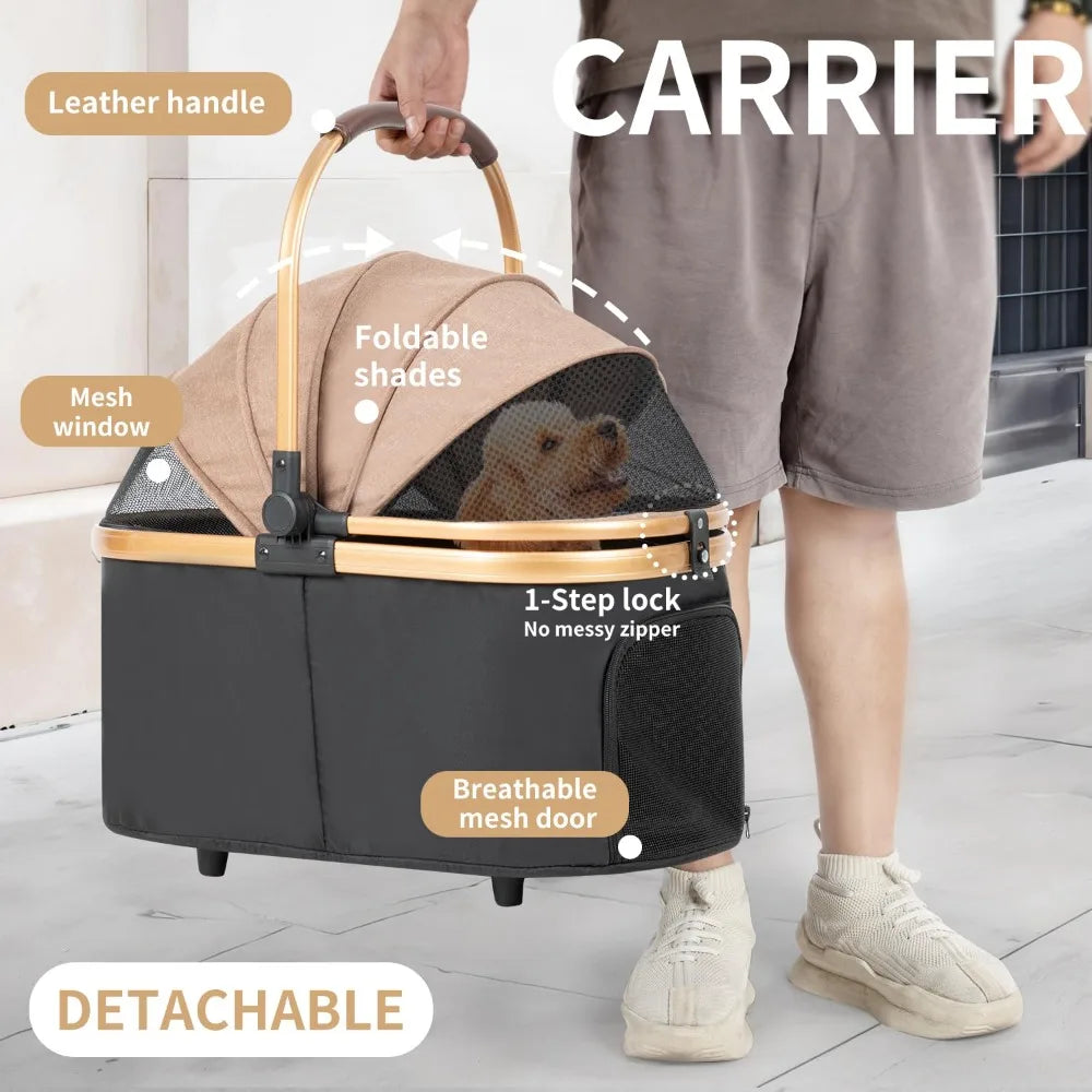 Folding Dog Stroller for Small/Medium Pet, Foldable Pet Travel Carrier for Small/Medium Dog Cat