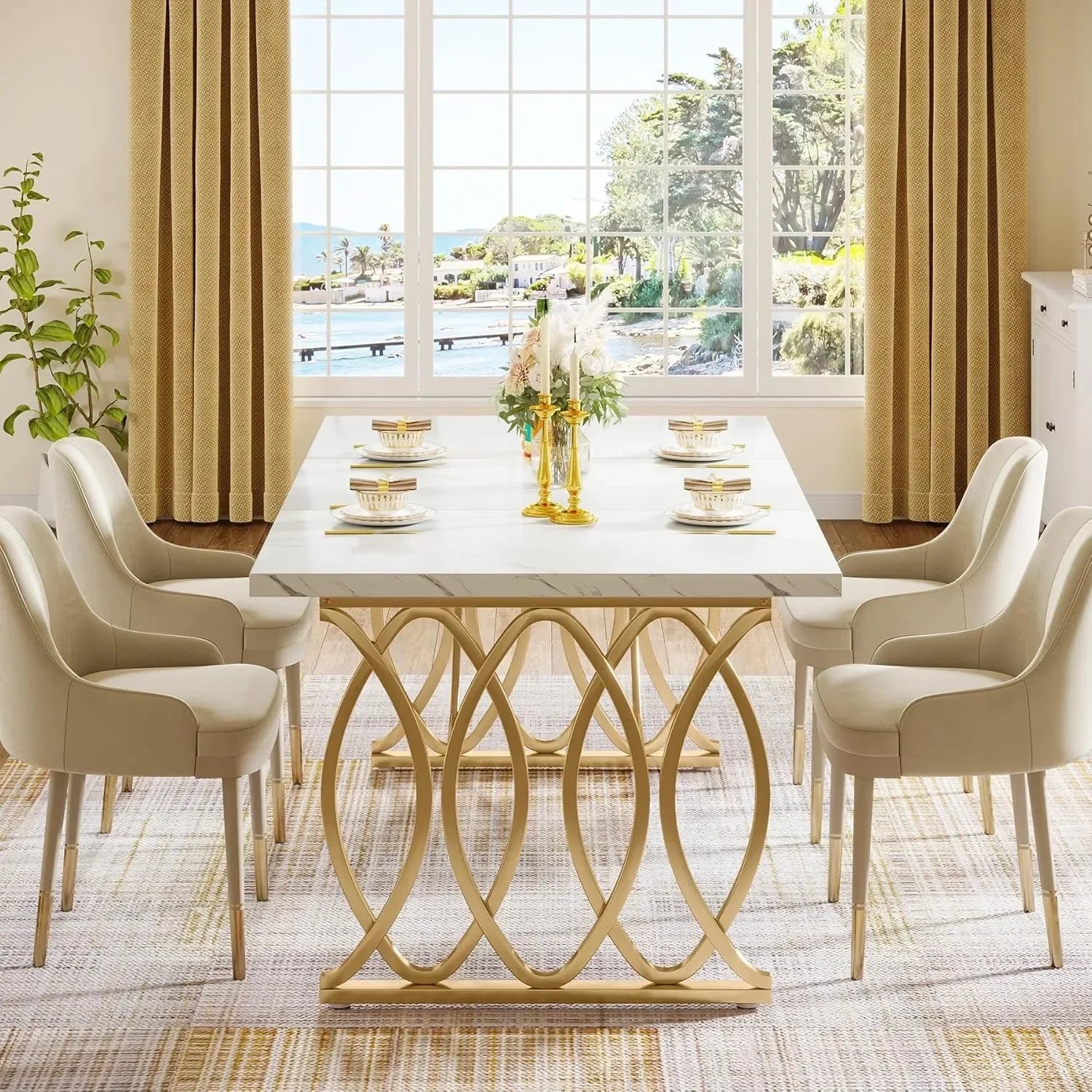 Modern Dining Table, 63"  Rectangular Dinner Table Kitchen & Dining Room Furniture