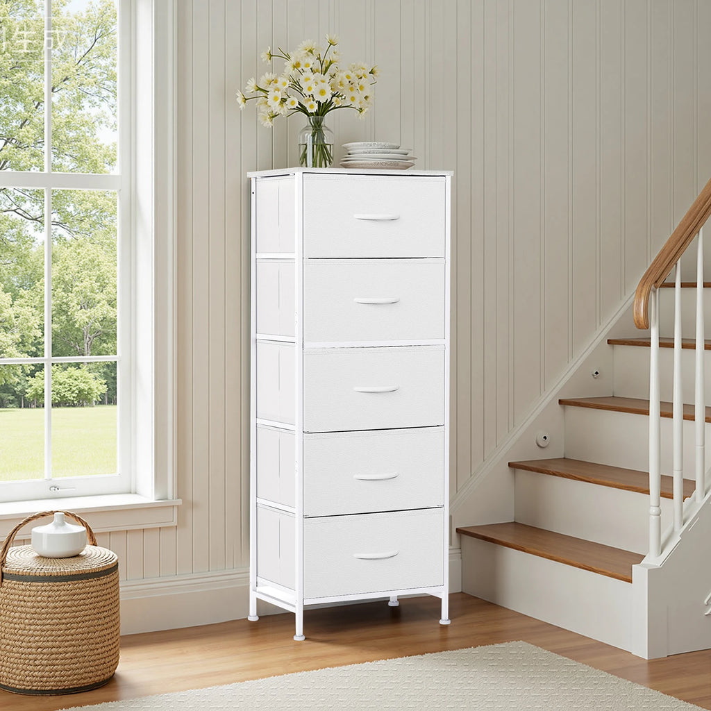 48IN Dresser For Bedroom With 5 Drawers.  Nightstand Wardrobe Steel Frame Closet For Clothes Storage