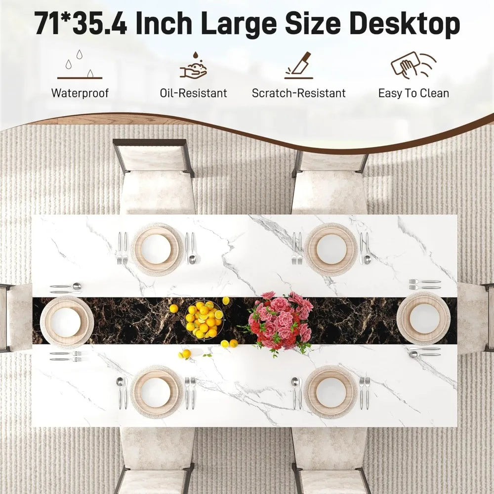 71 inch Dining Table, Modern Rectangular Kitchen Table W/Waterproof Wood Tabletop, Farmhouse
