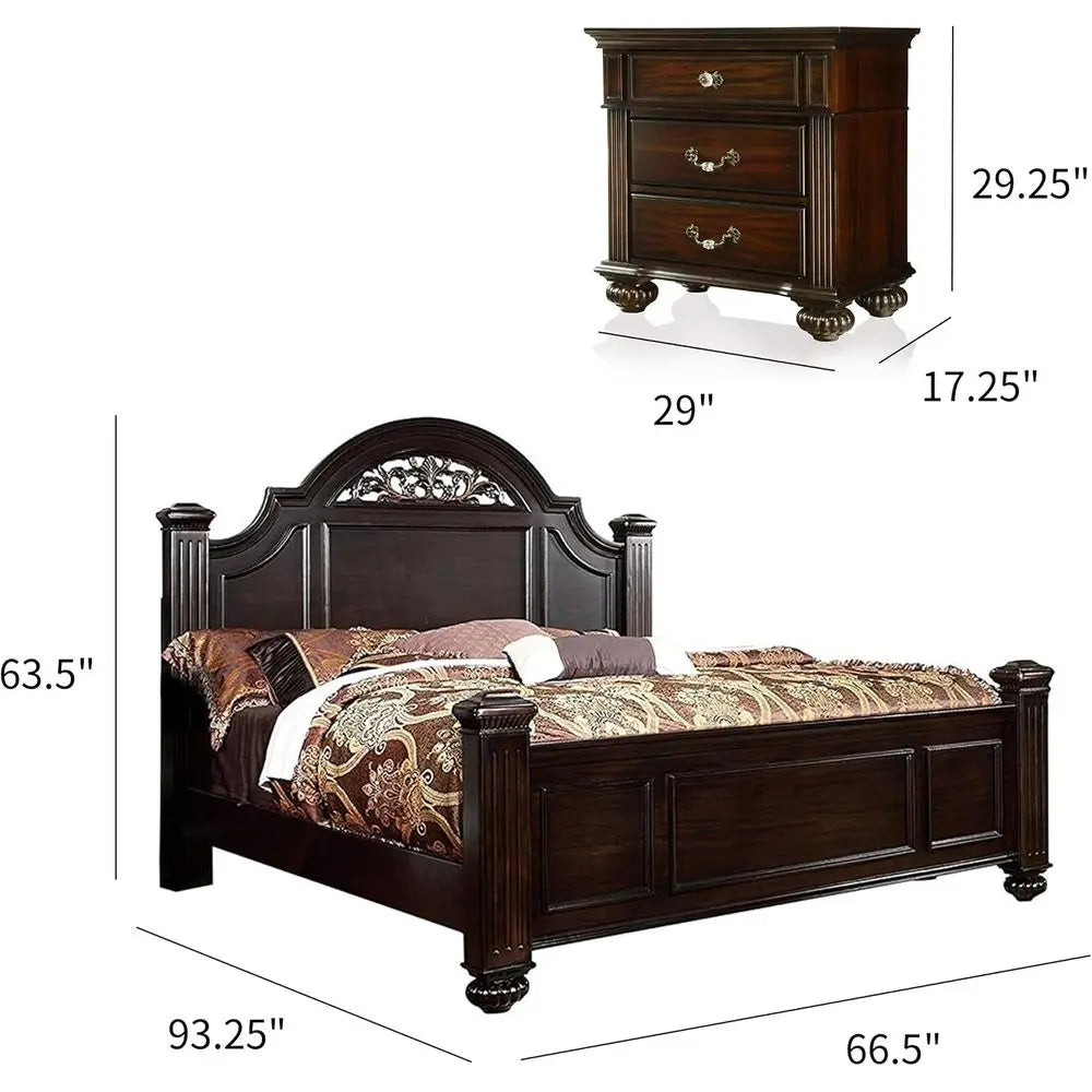 6-Piece Solid Wood Traditional Bedroom Set with Chest, Mirrored Dresser, 2 Nightstands, Requires Box Spring, Queen Size