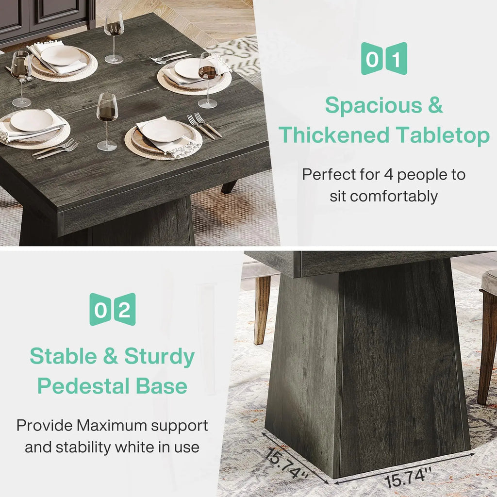 Square Dining Table with Sturdy Pedestal Base, Farmhouse Dining Room