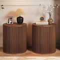Fluted Side Table Set of 2, 15.7 Mid-Century Modern End Table with Storage, Wooden Bedside Table Round Nightstand Small Ci