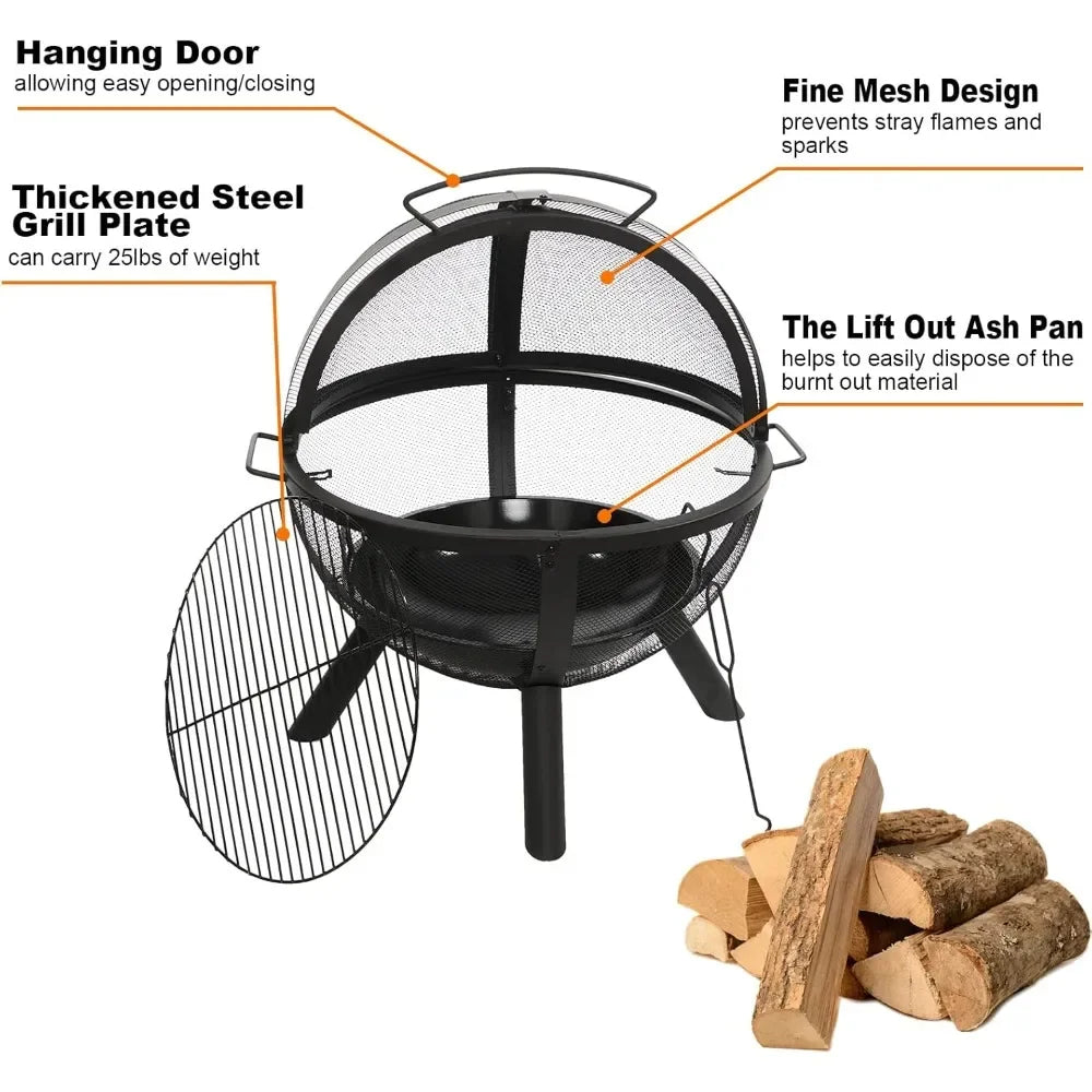 Large Round Fire Pit With BBQ Grill