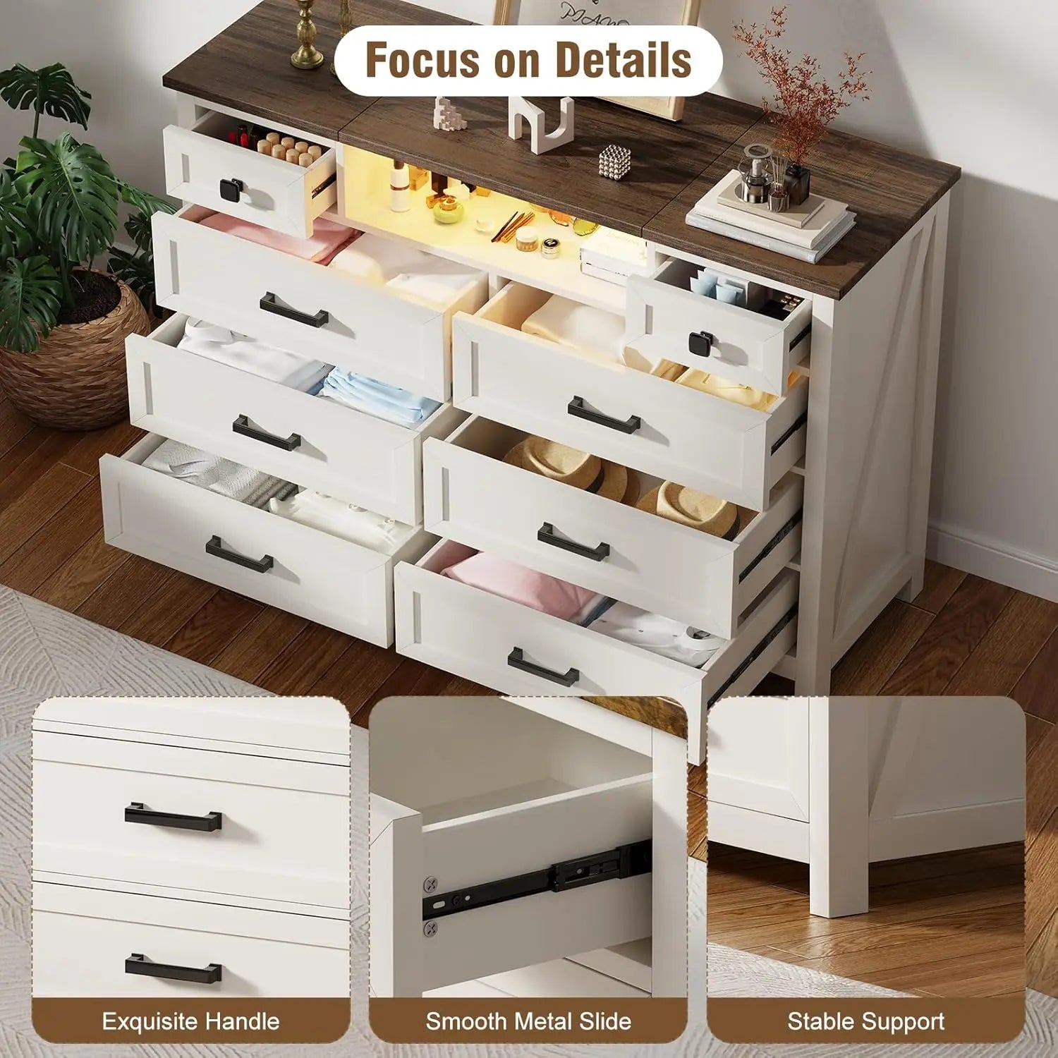 Dresser with Mirror, Chest of Drawers, 8 Drawer Dresser, Wood, Customized