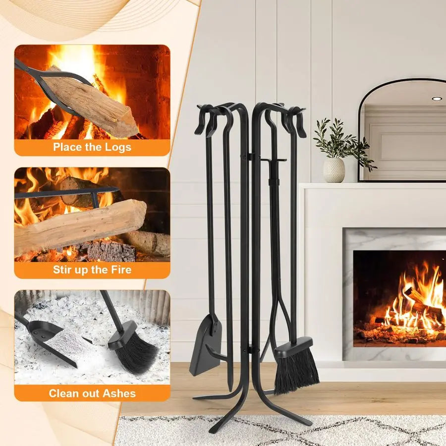 Hand Forged Iron Fireplace Tools Set 5Piece