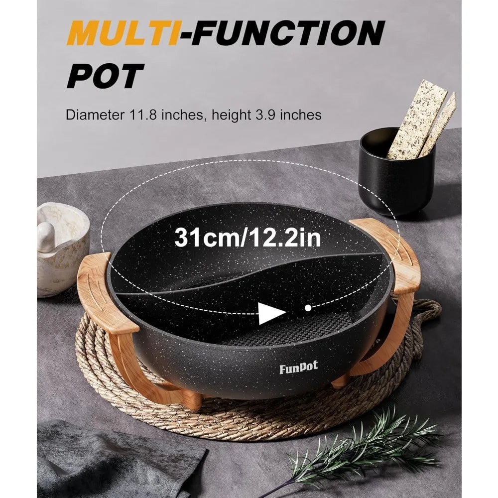 Multi-Temp Electric Hot Pot with Dual Dividers, Family-Size Non-Stick Pot for