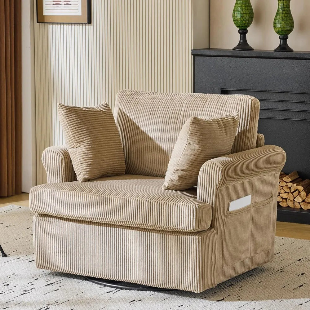 Swivel Oversized Seat Armchair W/2 Pillows and 4 Pockets