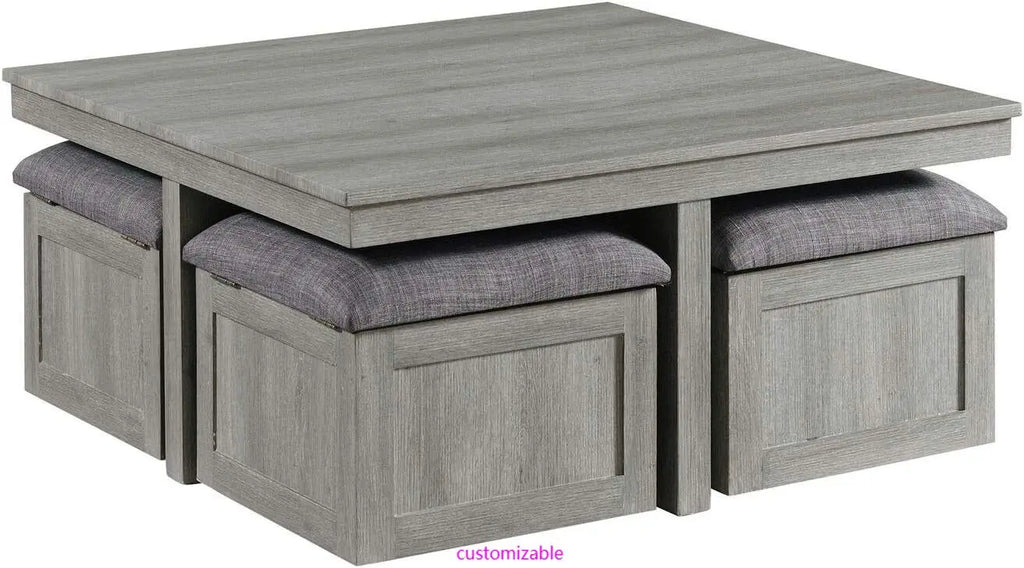Dawson Coffee Table with Four Storage Stools in Grey