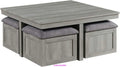 Dawson Coffee Table with Four Storage Stools in Grey