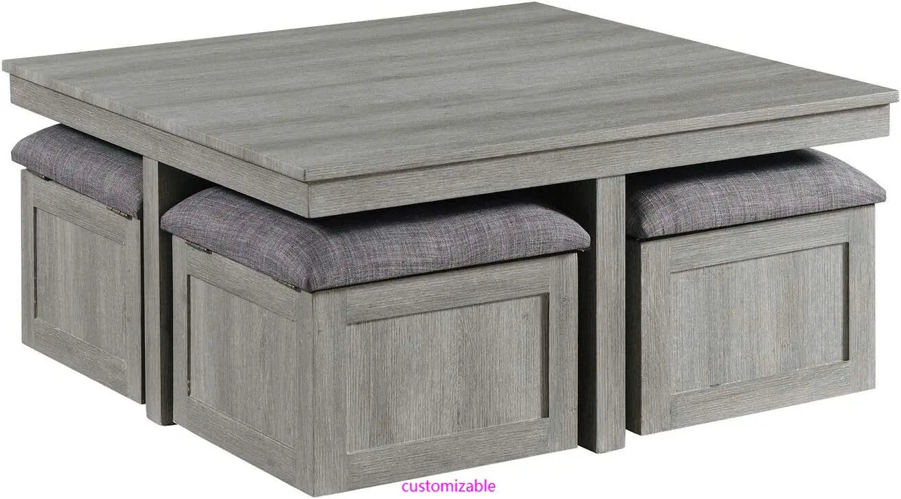 Dawson Coffee Table with Four Storage Stools in Grey