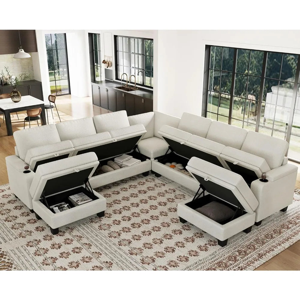 Modular Sectional Sofa Couch with Storage U Shape Convertible Corner Couches for Living Room White Couch