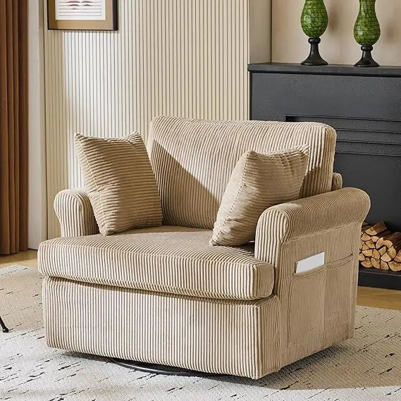 Swivel Oversized Seat Armchair W/2 Pillows and 4 Pockets