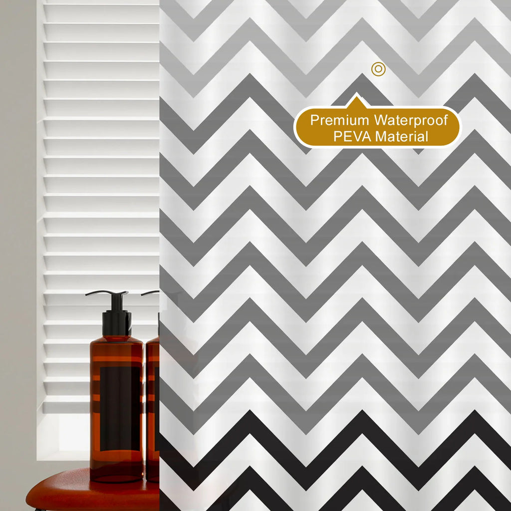 1pc Black White Wavy Stripe Artwork Geometric Shower Curtain Waterproof PEVA Modern Minimalist Bathroom Decor