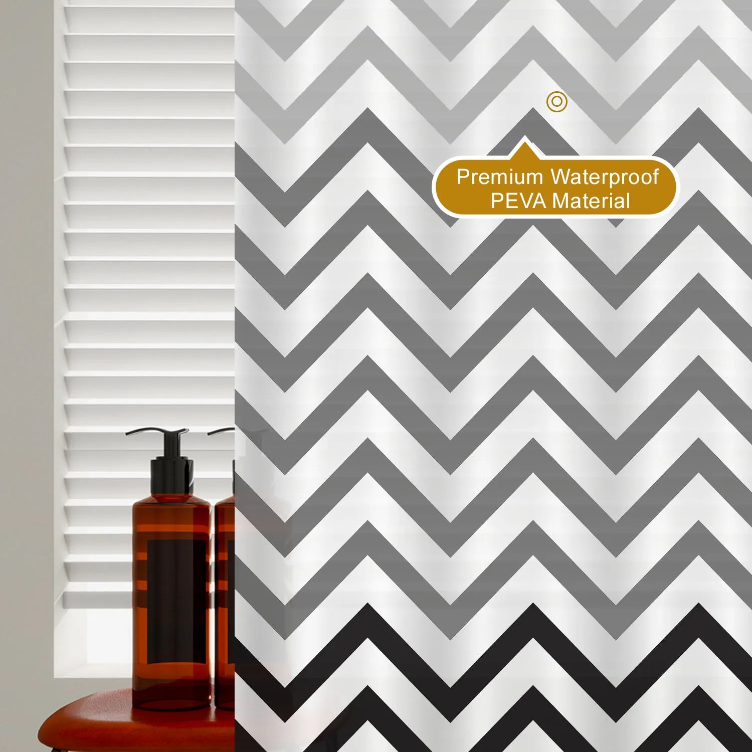 1pc Black White Wavy Stripe Artwork Geometric Shower Curtain Waterproof PEVA Modern Minimalist Bathroom Decor