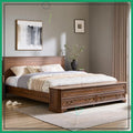 Rustic Wood King Bed with Storage Bench and 4 Large Drawers, Dark Brown Farmhouse Platform Bed