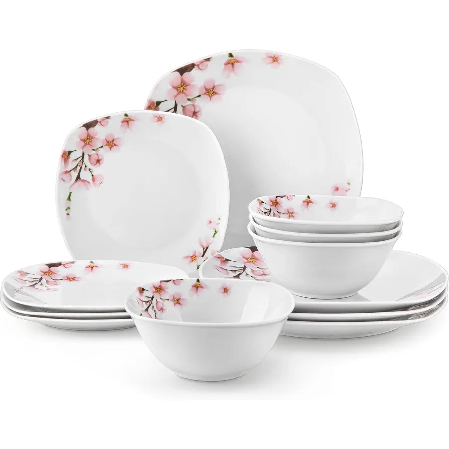 Porcelain Dinnerware Set  Pink Floral 12 PCS