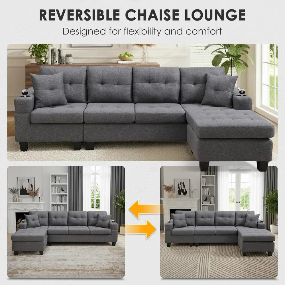 Sectional Sofa Couch,  Reversible Chaise Lounge