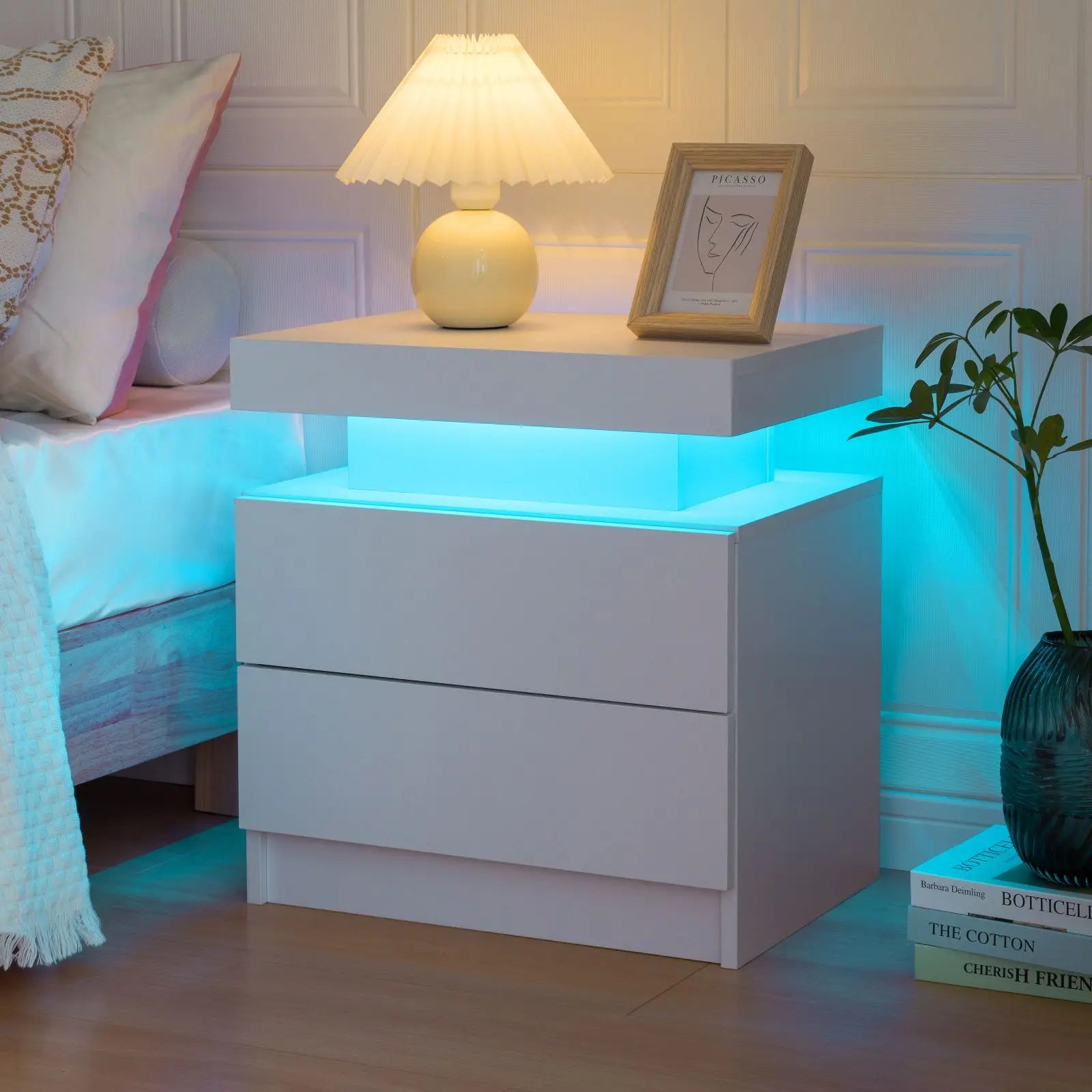 Cubehom LED Nightstands with 2 Drawers, End Table with RGB LED Lights for Bedroom Living Room