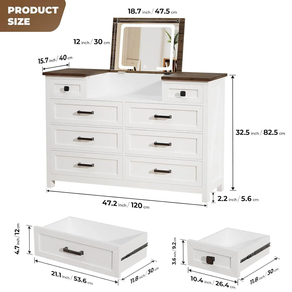Dresser with Mirror, Chest of Drawers, 8 Drawer Dresser, Wood, Customized
