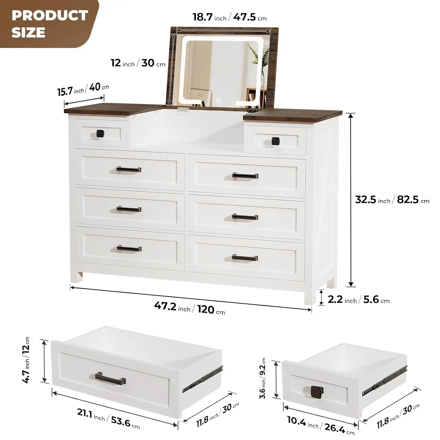 Dresser with Mirror, Chest of Drawers, 8 Drawer Dresser, Wood, Customized