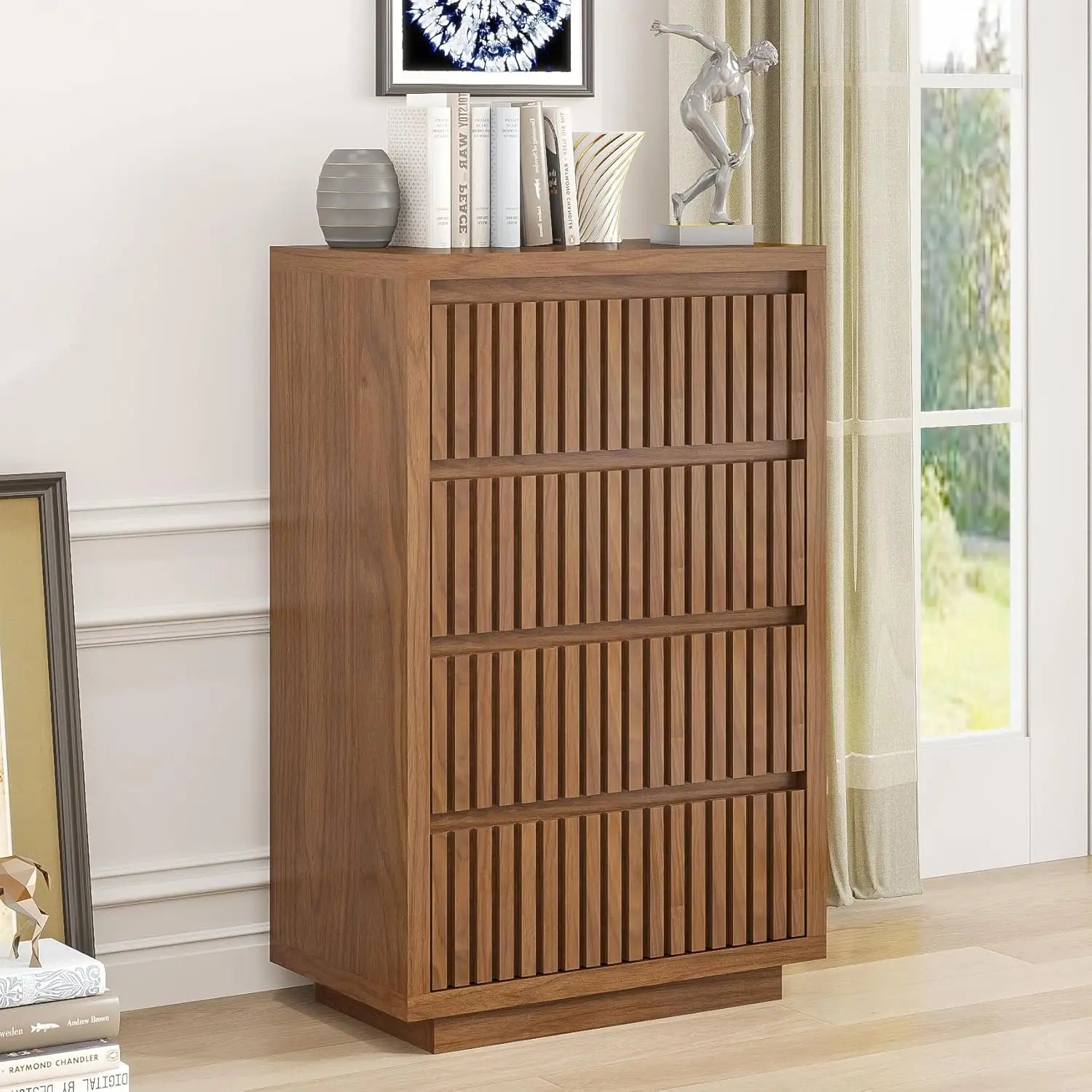 Fluted 9 Drawer Dresser for Bedroom, 58" Wide Vintage Chest of Drawers