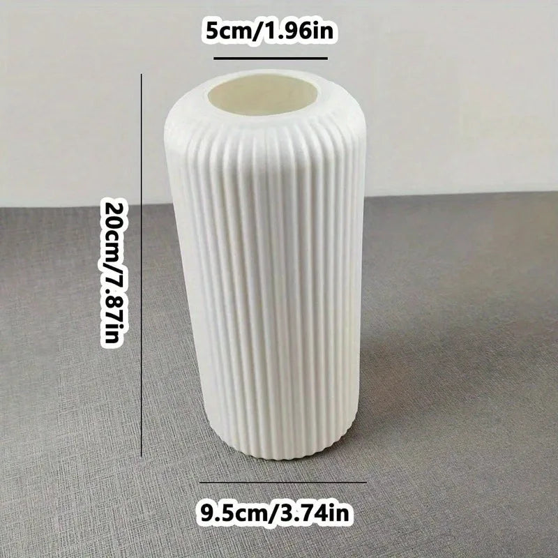 Chic Striped Ceramic-Look Plastic Vase