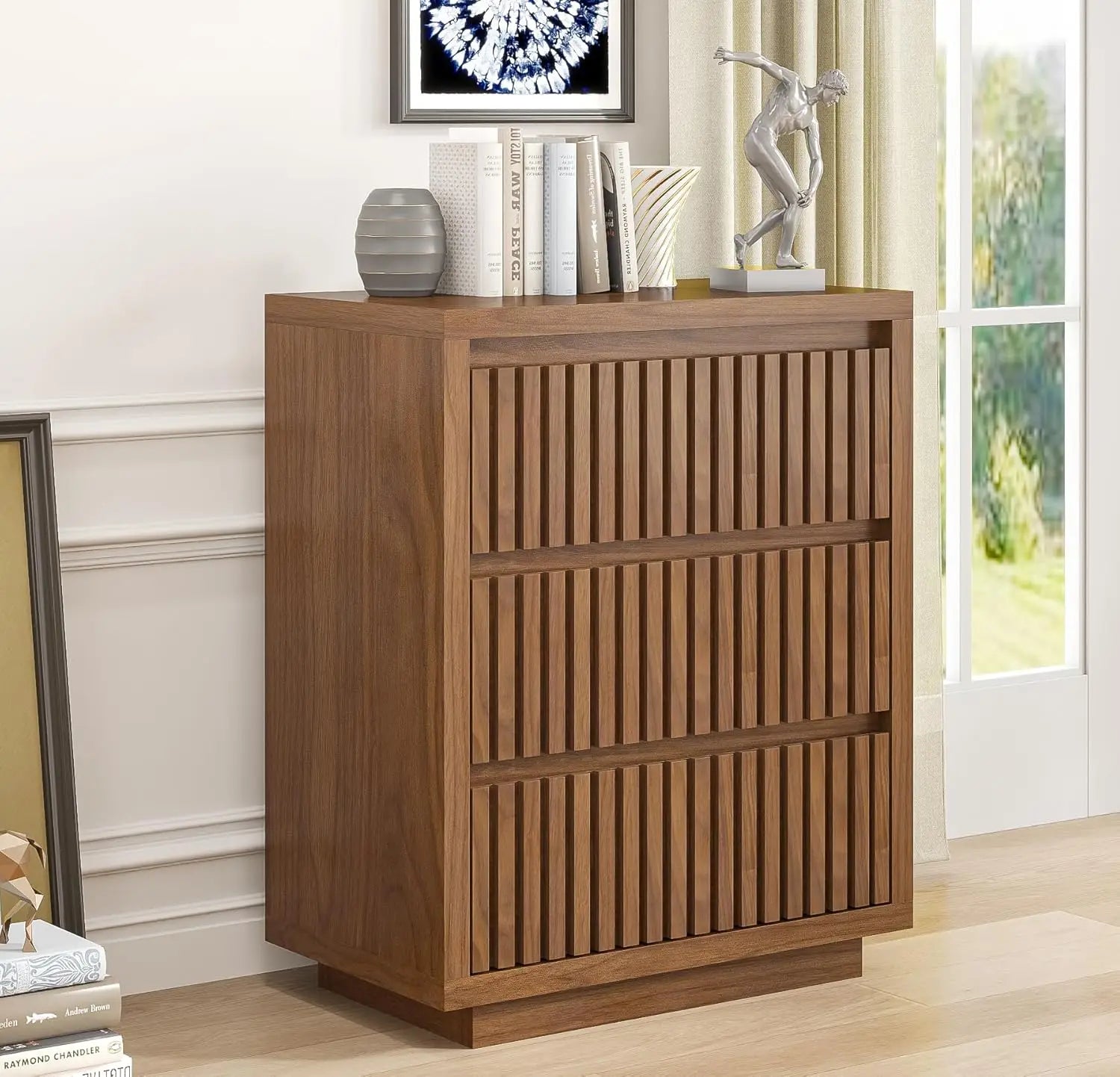 Fluted 9 Drawer Dresser for Bedroom, 58" Wide Vintage Chest of Drawers
