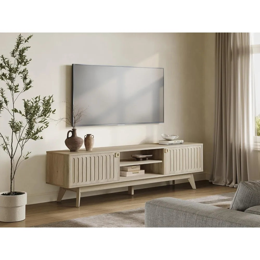 Modern TV Stand for 65/75/80 Inch TV,Long 70" TV Stand Entertainment Center with 2 Storage Cabinets,Fluted-Door Media TV Console